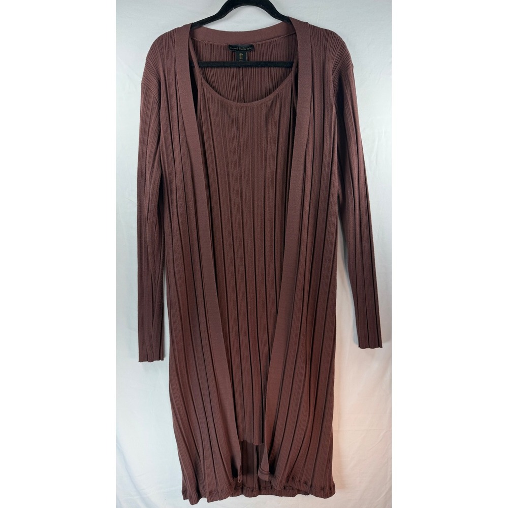 House of Harlow 1960 Brown Ribbed Knit Cardigan and Dress Set Small